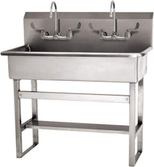 SANI-LAV - 37" Long x 16-1/2" Wide Inside, 1 Compartment, Grade 304 Stainless Steel (3) Person Wash-Station with Manual Faucet - 16 Gauge, 40" Long x 20" Wide x 45" High Outside, 8" Deep - Apex Tool & Supply