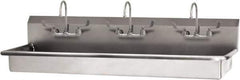 SANI-LAV - 65" Long x 16-1/2" Wide Inside, 1 Compartment, Grade 304 Stainless Steel (3) Person Wash-Station with Manual Faucet - 16 Gauge, 68" Long x 20" Wide x 21-1/2" High Outside, 5-1/2" Deep - Apex Tool & Supply