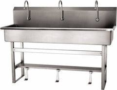 SANI-LAV - 57" Long x 16-1/2" Wide Inside, 1 Compartment, Grade 304 Stainless Steel (4) Person Wash-Station with Single Foot Valves - 16 Gauge, 60" Long x 20" Wide x 45" High Outside, 8" Deep - Apex Tool & Supply