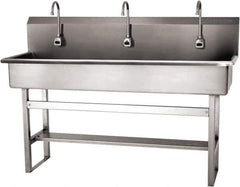 SANI-LAV - 57" Long x 16-1/2" Wide Inside, 1 Compartment, Grade 304 Stainless Steel (4) Person Wash-Station with Electronic Faucet - 16 Gauge, 60" Long x 20" Wide x 45" High Outside, 8" Deep - Apex Tool & Supply
