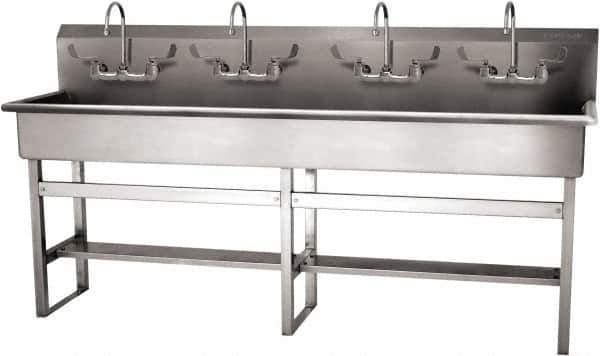 SANI-LAV - 77" Long x 16-1/2" Wide Inside, 1 Compartment, Grade 304 Stainless Steel (5) Person Wash-Station with Manual Faucet - 16 Gauge, 80" Long x 20" Wide x 45" High Outside, 8" Deep - Apex Tool & Supply