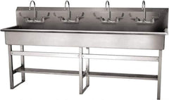 SANI-LAV - 77" Long x 16-1/2" Wide Inside, 1 Compartment, Grade 304 Stainless Steel (5) Person Wash-Station with Manual Faucet - 16 Gauge, 80" Long x 20" Wide x 45" High Outside, 8" Deep - Apex Tool & Supply