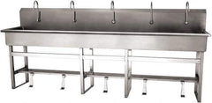 SANI-LAV - 97" Long x 16-1/2" Wide Inside, 1 Compartment, Grade 304 Stainless Steel (5) Person Wash-Station with Single Foot Valves - 16 Gauge, 100" Long x 20" Wide x 45" High Outside, 8" Deep - Apex Tool & Supply