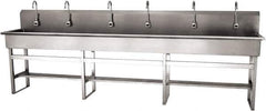 SANI-LAV - 117" Long x 16-1/2" Wide Inside, 1 Compartment, Grade 304 Stainless Steel (6) Person Wash-Station with Electronic Faucet - 16 Gauge, 120" Long x 20" Wide x 45" High Outside, 8" Deep - Apex Tool & Supply