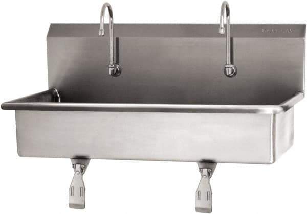 SANI-LAV - 37" Long x 16-1/2" Wide Inside, 1 Compartment, Grade 304 Stainless Steel (2) Person Wash-Station with Single Foot Valves - 16 Gauge, 40" Long x 20" Wide x 18" High Outside, 8" Deep - Apex Tool & Supply