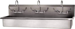 SANI-LAV - 57" Long x 16-1/2" Wide Inside, 1 Compartment, Grade 304 Stainless Steel (3) Person Wash-Station with Manual Faucet - 16 Gauge, 60" Long x 20" Wide x 18" High Outside, 8" Deep - Apex Tool & Supply