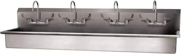 SANI-LAV - 77" Long x 16-1/2" Wide Inside, 1 Compartment, Grade 304 Stainless Steel (4) Person Wash-Station with Manual Faucet - 16 Gauge, 80" Long x 20" Wide x 18" High Outside, 8" Deep - Apex Tool & Supply