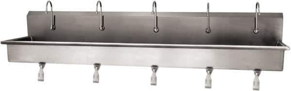 SANI-LAV - 97" Long x 16-1/2" Wide Inside, 1 Compartment, Grade 304 Stainless Steel (5) Person Wash-Station with Single Foot Valves - 16 Gauge, 100" Long x 20" Wide x 18" High Outside, 8" Deep - Apex Tool & Supply