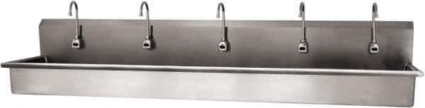 SANI-LAV - 97" Long x 16-1/2" Wide Inside, 1 Compartment, Grade 304 Stainless Steel (5) Person Wash-Station with Electronic Faucet - 16 Gauge, 100" Long x 20" Wide x 18" High Outside, 8" Deep - Apex Tool & Supply