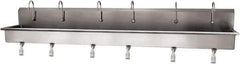 SANI-LAV - 117" Long x 16-1/2" Wide Inside, 1 Compartment, Grade 304 Stainless Steel (6) Person Wash-Station with Single Foot Valves - 16 Gauge, 120" Long x 20" Wide x 18" High Outside, 8" Deep - Apex Tool & Supply