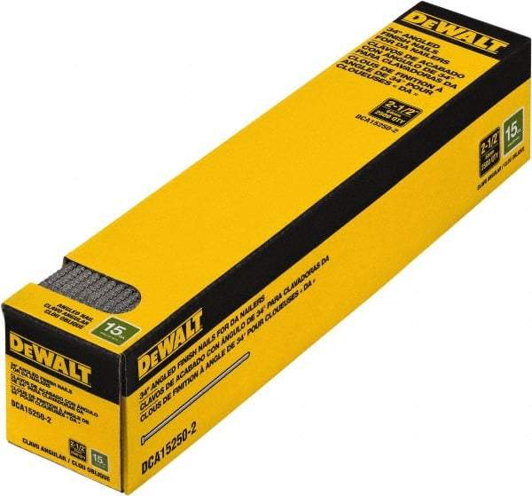 DeWALT - 15 Gauge 2-1/2" Long Finishing Nails for Power Nailers - Steel, Bright Finish, Smooth Shank, Angled Stick Collation, Round Head, Chisel Point - Apex Tool & Supply