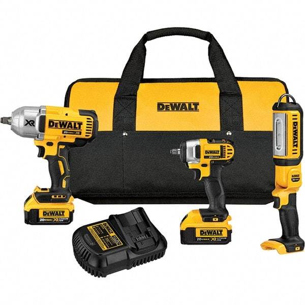 DeWALT - 20 Volt Cordless Tool Combination Kit - Includes 1/2" Impact Wrench, 3/8" Impact Wrench & Handheld Light, Lithium-Ion Battery Included - Apex Tool & Supply