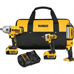 DeWALT - 20 Volt Cordless Tool Combination Kit - Includes 1/2" Impact Wrench, 3/8" Impact Wrench & Handheld Light, Lithium-Ion Battery Included - Apex Tool & Supply
