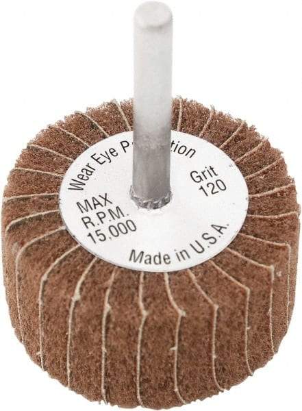 Camel Grinding Wheels - 3" Diam x 2" Face Width, Medium Aluminum Oxide Coated Mounted Flap Wheel - 1/4" Shank Mount, 60 Grit, X Weighted Cloth Backing, 20,000 Max RPM - Apex Tool & Supply