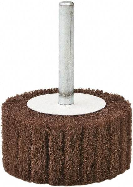 Camel Grinding Wheels - 1" Diam x 1" Face Width, Fine Aluminum Oxide Nonwoven Mounted Flap Wheel - 1/4" Shank Mount, 180 Grit, X Weighted Cloth Backing, 30,000 Max RPM - Apex Tool & Supply