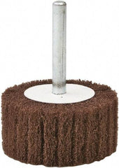 Camel Grinding Wheels - 2" Diam x 1" Face Width, Fine Aluminum Oxide Nonwoven Mounted Flap Wheel - 1/4" Shank Mount, 180 Grit, X Weighted Cloth Backing, 20,000 Max RPM - Apex Tool & Supply