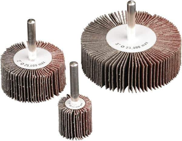 Camel Grinding Wheels - 2" Diam x 1" Face Width, Medium Aluminum Oxide Coated Mounted Flap Wheel - 1/4" Shank Mount, 40 Grit, X Weighted Cloth Backing, 25,000 Max RPM - Apex Tool & Supply