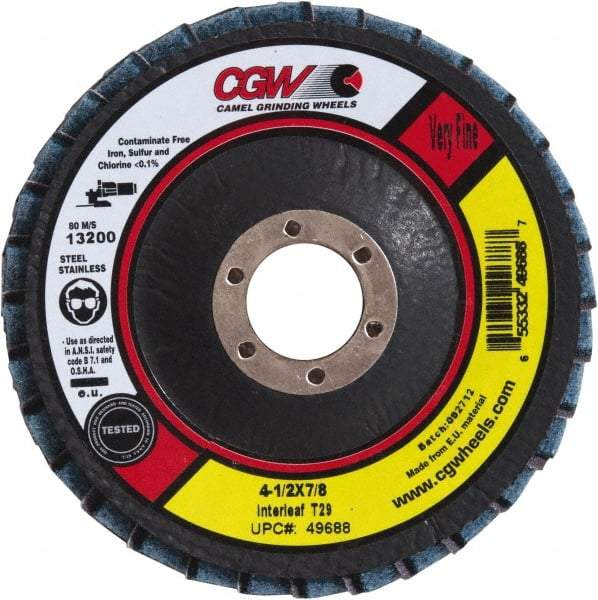 Camel Grinding Wheels - 80 Grit, 5" Disc Diam, 7/8" Center Hole, Type 29 Aluminum Oxide Flap Disc - 12,200 Max RPM, Poly Cotton Backing, Arbor Attaching System, Coated & Non-Woven Combo - Apex Tool & Supply
