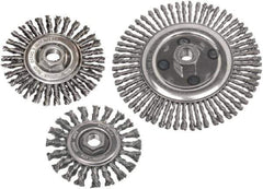 Camel Grinding Wheels - 4" OD, 5/8-11 Arbor Hole, Knotted Stainless Steel Wheel Brush - 4" Face Width, 7/8" Trim Length, 0.02" Filament Diam - Apex Tool & Supply