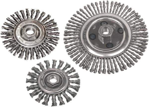 Camel Grinding Wheels - 4" OD, 5/8-11 Arbor Hole, Knotted Stainless Steel Wheel Brush - 4" Face Width, 7/8" Trim Length, 0.02" Filament Diam - Apex Tool & Supply