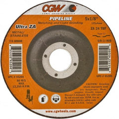 Camel Grinding Wheels - 24 Grit, 4-1/2" Wheel Diam, 1/8" Wheel Thickness, Type 27 Depressed Center Wheel - Coarse Grade, Zirconia Alumina, Resinoid Bond, 13,300 Max RPM - Apex Tool & Supply