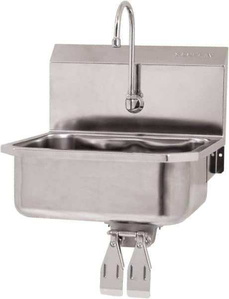 SANI-LAV - 17" Long x 14" Wide Inside, 1 Compartment, Grade 304 Stainless Steel Hand Sink Wall Mount with Knee Valve - 18 Gauge, 19" Long x 18" Wide x 21" High Outside, 7" Deep - Apex Tool & Supply