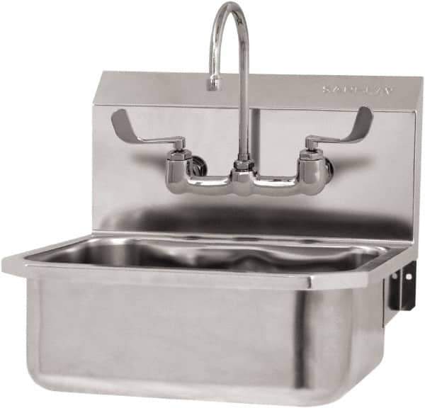 SANI-LAV - 17" Long x 14" Wide Inside, 1 Compartment, Grade 304 Stainless Steel Hand Sink Wall Mount with Manual Faucet - 18 Gauge, 19" Long x 18" Wide x 21" High Outside, 7" Deep - Apex Tool & Supply