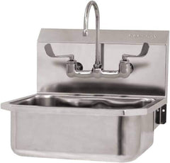 SANI-LAV - 17" Long x 14" Wide Inside, 1 Compartment, Grade 304 Stainless Steel Hand Sink Wall Mount with Manual Faucet - 18 Gauge, 19" Long x 18" Wide x 21" High Outside, 7" Deep - Apex Tool & Supply
