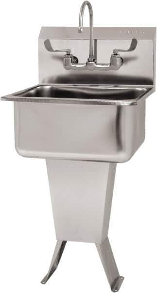 SANI-LAV - 19" Long x 16" Wide Inside, 1 Compartment, Grade 304 Stainless Steel Hand Sink Wall Mount with Manual Faucet - 18 Gauge, 21" Long x 20" Wide x 46" High Outside, 10" Deep - Apex Tool & Supply