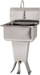 SANI-LAV - 19" Long x 16" Wide Inside, 1 Compartment, Grade 304 Stainless Steel Hand Sink Floor Mount with Single Foot Valve - 18 Gauge, 21" Long x 20" Wide x 46" High Outside, 10" Deep - Apex Tool & Supply