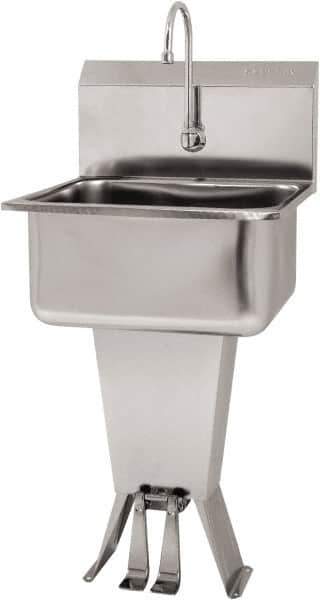SANI-LAV - 19" Long x 16" Wide Inside, 1 Compartment, Grade 304 Stainless Steel Hand Sink Floor Mount with Double Foot Valve - 18 Gauge, 21" Long x 20" Wide x 46" High Outside, 10" Deep - Apex Tool & Supply