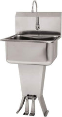 SANI-LAV - 19" Long x 16" Wide Inside, 1 Compartment, Grade 304 Stainless Steel Hand Sink Floor Mount with Double Foot Valve - 18 Gauge, 21" Long x 20" Wide x 46" High Outside, 10" Deep - Apex Tool & Supply