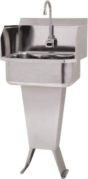 SANI-LAV - 17" Long x 14" Wide Inside, 1 Compartment, Grade 304 Stainless Steel Hand Sink Floor Mount with Electronic Faucet - 18 Gauge, 19" Long x 18" Wide x 46" High Outside, 7" Deep - Apex Tool & Supply