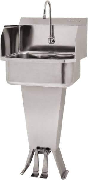 SANI-LAV - 17" Long x 14" Wide Inside, 1 Compartment, Grade 304 Stainless Steel Hand Sink Floor Mount with Double Foot Valve - 18 Gauge, 19" Long x 18" Wide x 46" High Outside, 7" Deep - Apex Tool & Supply