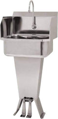 SANI-LAV - 17" Long x 14" Wide Inside, 1 Compartment, Grade 304 Stainless Steel Hand Sink Floor Mount with Double Foot Valve - 18 Gauge, 19" Long x 18" Wide x 46" High Outside, 7" Deep - Apex Tool & Supply