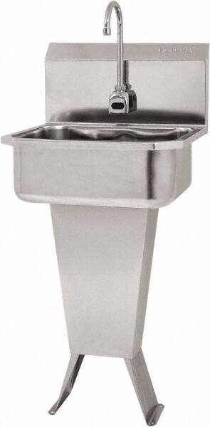 SANI-LAV - 17" Long x 14" Wide Inside, 1 Compartment, Grade 304 Stainless Steel Hand Sink Floor Mount with Double Foot Valve - 18 Gauge, 19" Long x 18" Wide x 46" High Outside, 7" Deep - Apex Tool & Supply