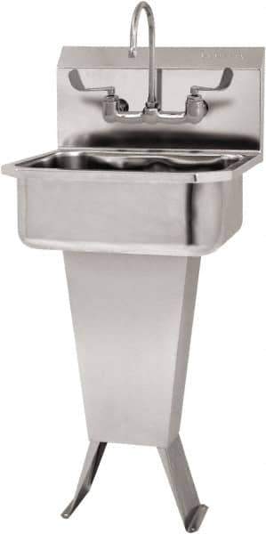 SANI-LAV - 17" Long x 14" Wide Inside, 1 Compartment, Grade 304 Stainless Steel Hand Sink Wall Mount with Manual Faucet - 18 Gauge, 19" Long x 18" Wide x 46" High Outside, 7" Deep - Apex Tool & Supply