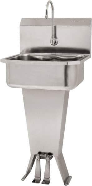SANI-LAV - 17" Long x 14" Wide Inside, 1 Compartment, Grade 304 Stainless Steel Hand Sink Floor Mount with Double Foot Valve - 18 Gauge, 19" Long x 18" Wide x 46" High Outside, 7" Deep - Apex Tool & Supply