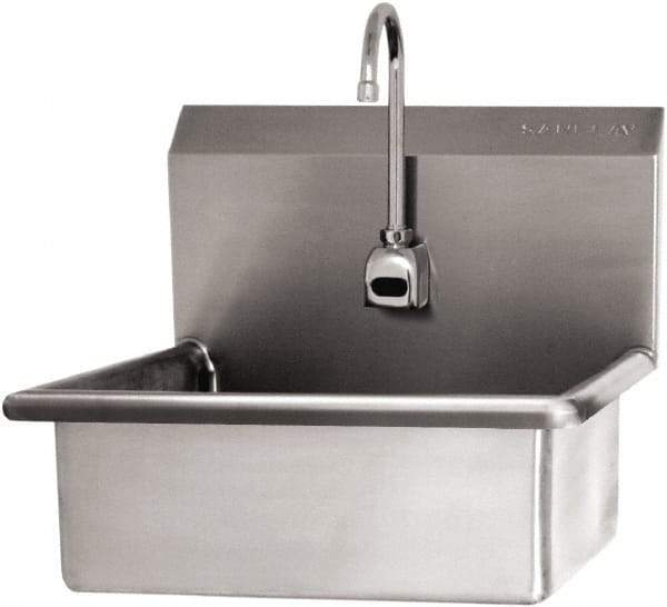 SANI-LAV - 19" Long x 15-1/2" Wide Inside, 1 Compartment, Grade 304 Stainless Steel Hand Sink Wall Mount with Electronic Faucet - 16 Gauge, 23" Long x 20" Wide x 20-1/2" High Outside, 5" Deep - Apex Tool & Supply