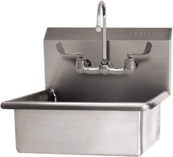 SANI-LAV - 19" Long x 15-1/2" Wide Inside, 1 Compartment, Grade 304 Stainless Steel Hand Sink Wall Mount with Manual Faucet - 16 Gauge, 23" Long x 20" Wide x 20-1/2" High Outside, 5" Deep - Apex Tool & Supply