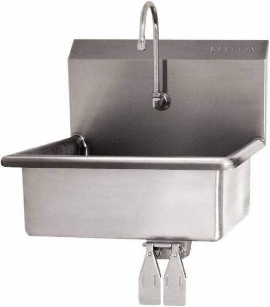 SANI-LAV - 19" Long x 15-1/2" Wide Inside, 1 Compartment, Grade 304 Stainless Steel Hand Sink Wall Mount with Double Knee Valve - 16 Gauge, 23" Long x 20" Wide x 20-1/2" High Outside, 5" Deep - Apex Tool & Supply