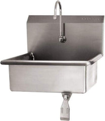 SANI-LAV - 19" Long x 15-1/2" Wide Inside, 1 Compartment, Grade 304 Stainless Steel Hand Sink Wall Mount with Single Knee Valve - 16 Gauge, 23" Long x 20" Wide x 20-1/2" High Outside, 5" Deep - Apex Tool & Supply