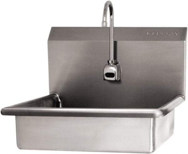 SANI-LAV - 19" Long x 15-1/2" Wide Inside, 1 Compartment, Grade 304 Stainless Steel Hand Sink Wall Mount with Electronic Faucet - 16 Gauge, 22" Long x 19" Wide x 20-1/2" High Outside, 5" Deep - Apex Tool & Supply