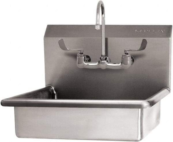 SANI-LAV - 19" Long x 15-1/2" Wide Inside, 1 Compartment, Grade 304 Stainless Steel Hand Sink Wall Mount with Manual Faucet - 16 Gauge, 22" Long x 19" Wide x 20-1/2" High Outside, 5" Deep - Apex Tool & Supply