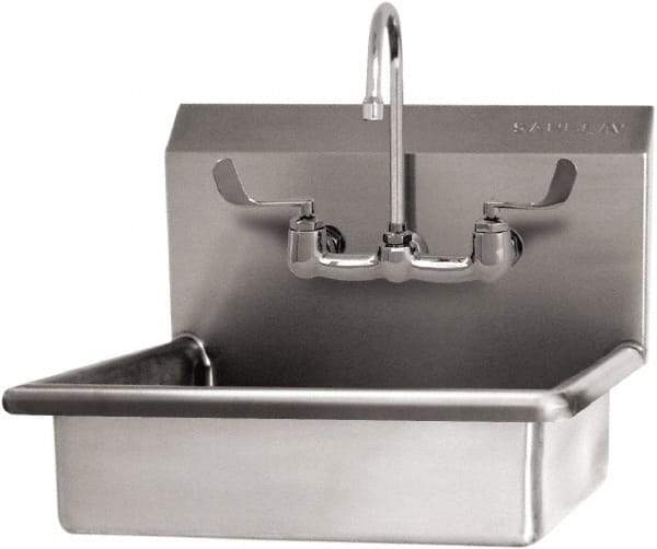 SANI-LAV - 16" Long x 12-1/2" Wide Inside, 1 Compartment, Grade 304 Stainless Steel Hand Sink Wall Mount with Manual Faucet - 16 Gauge, 19" Long x 16" Wide x 20-1/2" High Outside, 6" Deep - Apex Tool & Supply