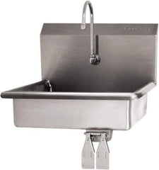 SANI-LAV - 16" Long x 12-1/2" Wide Inside, 1 Compartment, Grade 304 Stainless Steel Hand Sink Wall Mount with Single Knee Valve - 16 Gauge, 19" Long x 16" Wide x 20-1/2" High Outside, 6" Deep - Apex Tool & Supply