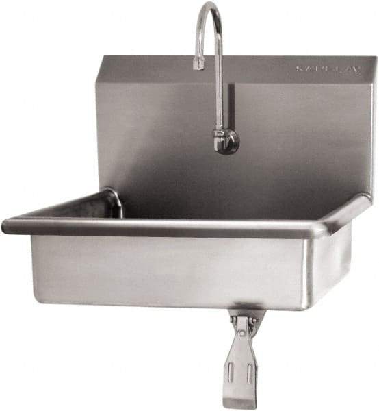 SANI-LAV - 16" Long x 12-1/2" Wide Inside, 1 Compartment, Grade 304 Stainless Steel Hand Sink Wall Mount with Single Knee Valve - 16 Gauge, 19" Long x 16" Wide x 20-1/2" High Outside, 6" Deep - Apex Tool & Supply