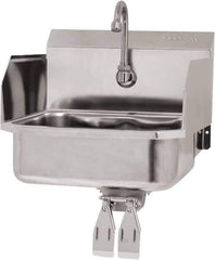 SANI-LAV - 14" Long x 11" Wide Inside, 1 Compartment, Grade 304 Stainless Steel Hand Sink Wall Mount with Double Knee Valve - 18 Gauge, 16" Long x 15-1/4" Wide x 16" High Outside, 5" Deep - Apex Tool & Supply
