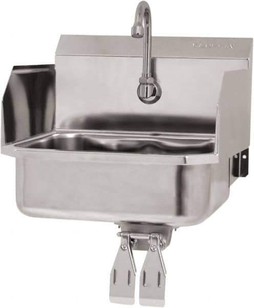 SANI-LAV - 14" Long x 11" Wide Inside, 1 Compartment, Grade 304 Stainless Steel Hand Sink Wall Mount with Double Knee Valve - 18 Gauge, 16" Long x 15-1/4" Wide x 16" High Outside, 5" Deep - Apex Tool & Supply