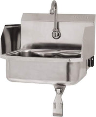 SANI-LAV - 14" Long x 11" Wide Inside, 1 Compartment, Grade 304 Stainless Steel Hand Sink Wall Mount with Single Knee Valve - 18 Gauge, 16" Long x 15-1/4" Wide x 16" High Outside, 5" Deep - Apex Tool & Supply